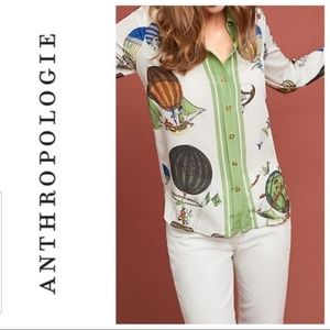 Anthropologie Mauve Silk Retro Button Down Shirt